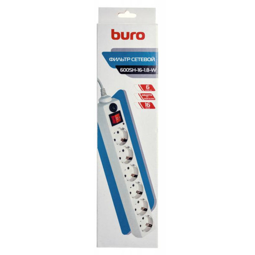 Фильтр сетевой Buro 600SH-16-1.8-W 1.8м (6 розеток) белый