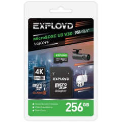 Карта micro-SD 256 GB EXPLOYD V30 Vision Class10 U3 + адаптер