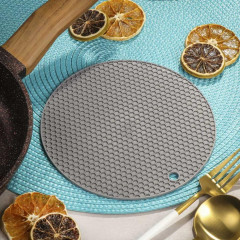 Подставка под горячее силикон Daniks, круглая, серая (JA20210127-2)