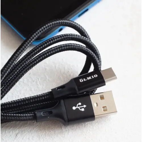 Кабель USB 2.0 A вилка - Type C 1.2 м Olmio 3А Basic текстильный черный