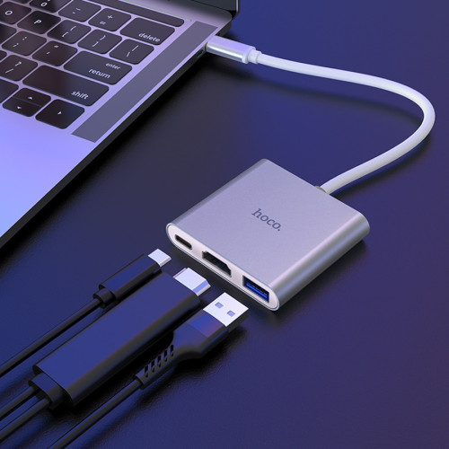 Коммутатор USB 3.0 HB14 Type-C на USB 3.0/HDMI/PD HOCO  