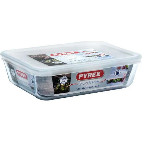 Форма для выпечки стекло Pyrex, Cook Freez, прямоугол., с крышкой, 17х22х6 см, 1,5 л. (242P000)