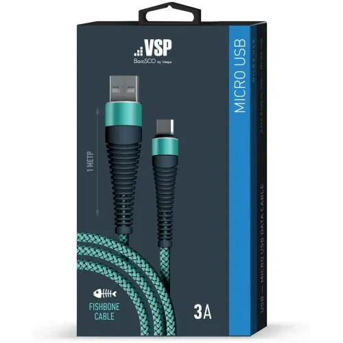 Кабель USB 2.0 A вилка - microUSB 1 м Borasco 3А Fishbone усиленный тиффани