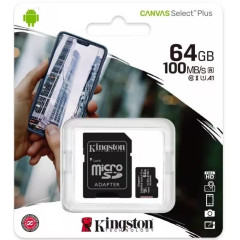 Карта micro-SD 64 GB Kingston SDCS2/64Gb Canvas Select Plus Class10+ adapter