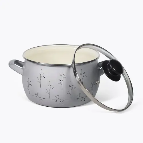 Кастрюля Home Флёр, эмаль, индукция, серая, 4,2 л (*7)