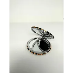 Зеркальце косметическое складное, Леопард, круглое., белый/черный/коричневый