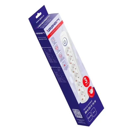 Фильтр сетевой Ippon BK-6-EU-3-16-W 3м белый 
