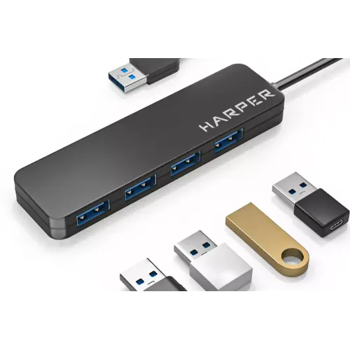 Коммутатор USB 2.0 HARPER HUB-04P Black 