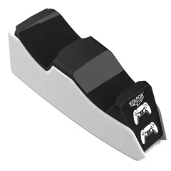 Зарядная док станция для геймпадов PS5 VOLFOX P5-100 DualSense, подсветка, белый/черный