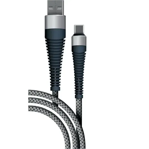 Кабель USB 2.0 A вилка - Type C 1 м Borasco 3А Fishbone усиленный серый