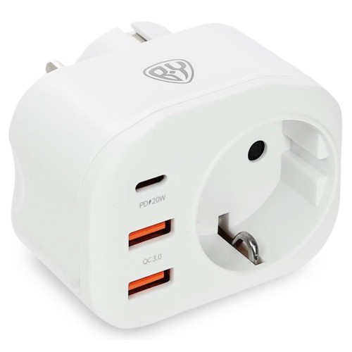 Разветвитель BY 1 гнездо, 2xUSB-A QC3.0, USB-C PD (907-136)