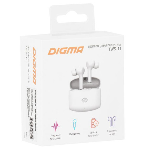 Гарнитура Bluetooth Digma TWS-11 белый