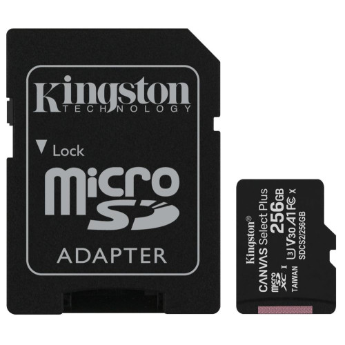 Карта micro-SD 256 GB Kingston Class10 SDCS2/256Gb Canvas Select Plus + адаптер
