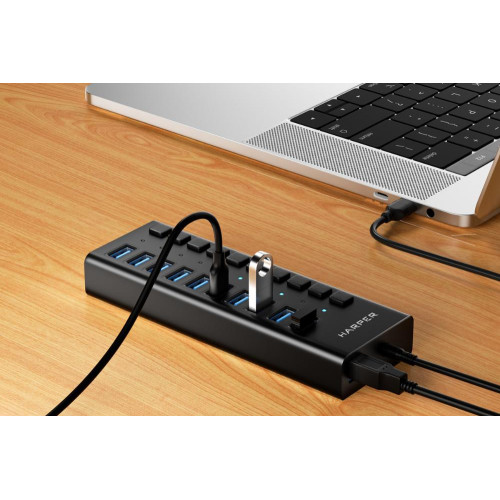 Коммутатор USB 2.0 HARPER HUB-10MB Black