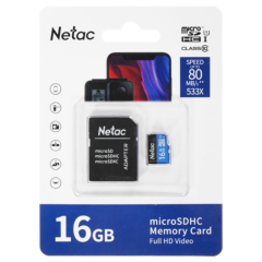 Карта micro-SD 16 GB NETAC NT02P500STN-016G-R P500 + adapter