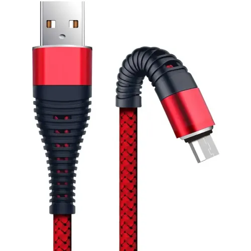 Кабель USB 2.0 A вилка - microUSB 1 м Borasco 3А Fishbone усиленный красный