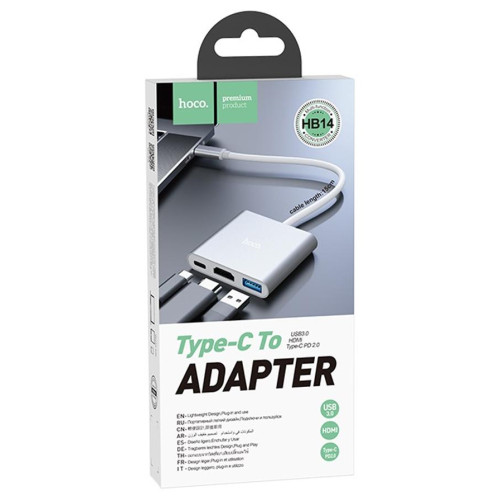 Коммутатор USB 3.0 HB14 Type-C на USB 3.0/HDMI/PD HOCO  
