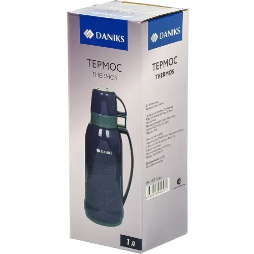 Термос DANIKS 958-100TT-prpl, колба стекло, 1 л., сиреневый (306896)