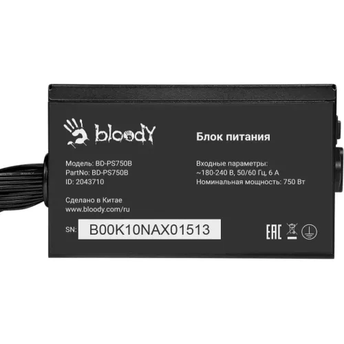 Блок питания Bloody 750W BD-PS750B ATX 80+ bronze (20+4pin) APFC 120mm fan 6xSATA RTL