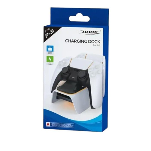 Зарядная док станция для геймпадов PS5 DOBE DualSense, подсветка, белый