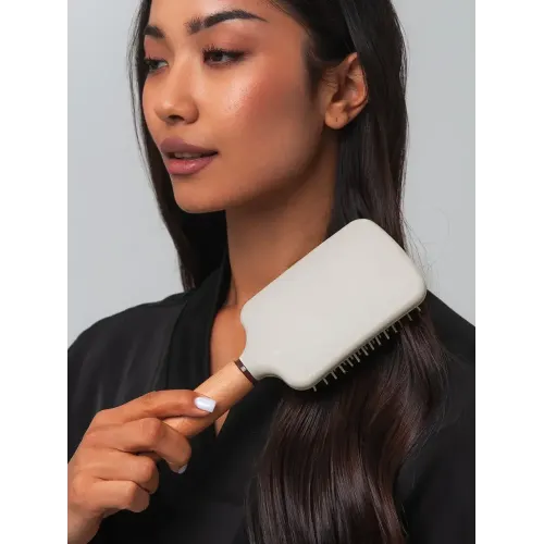 Расческа Массажная HairBee, дерево, бежевый/белый/коричневый, 26 см