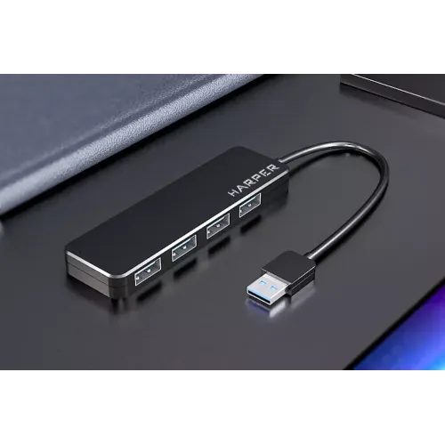 Коммутатор USB 2.0 HARPER HUB-04P Black 