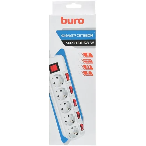 Фильтр сетевой Buro 500SH-1.8-SW-W 1.8м (5 розеток) белый