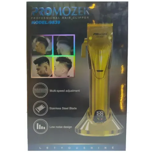 Машинка для стрижки PRO MOZER MZ-9839 , с подставкой и дисплеем, золотая (акб/сеть)
