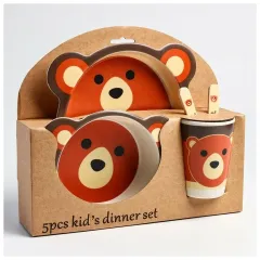 Набор столовый детский бамбук. КРОШКА Я «Мишка», 5 пр. (тарелка, миска, стакан, приборы)(4780232)