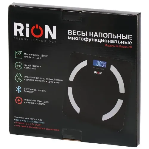 Весы напольные электронные Rion, Baobo-3B,  Bluetooth, черные (467768)
