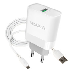 СЗУ WALKER 3А WH-35, 3А, 15Вт, USB, поддержка QC, + кабель Micro, белое