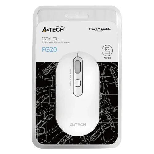 Мышь A4 Fstyler FG20 белый оптическая (2000dpi) беспроводная USB