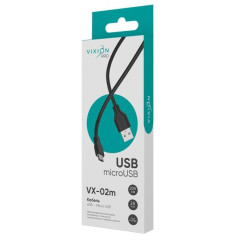 Кабель USB 2.0 A вилка - microUSB 2 м Vixion 2.4A VX-02m PRO черный