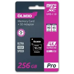 Карта micro-SD 256 GB Olmio Pro UHS-I U3 V30 + адаптер