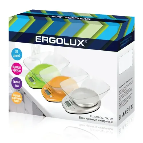 Весы кухонные электронные ERGOLUX ELX-SK04-C11 оранжевые