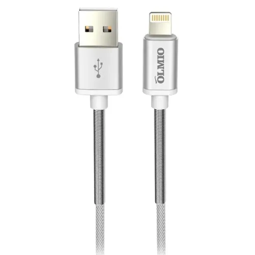 Кабель USB 2.0 A вилка - Lightning 1,2 м OLMIO 2.1A пружинный нейлоновый белый