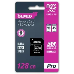 Карта micro-SD 128 GB Olmio Pro UHS-I U3 V30 с адаптером