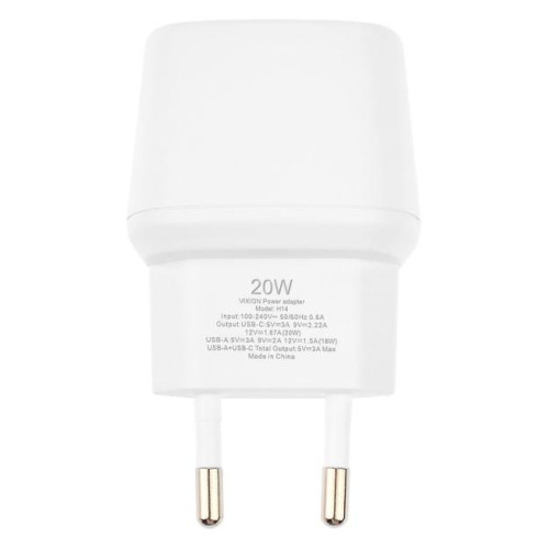 СЗУ Vixion H14 6.0A QC3.0 + USB-C PD 20W двухпортовое белое