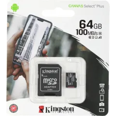 Карта micro-SD 64 GB Kingston Class10 CanvasSelect Plus + adapter