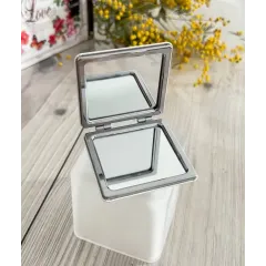 Зеркальце косметическое складное, экокожа, Цветы и Бабочки, квадратное., разноцветное