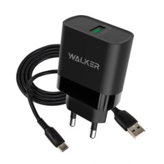 СЗУ WALKER 3А WH-35, 3А, 15Вт, USB, поддержка QC, + кабель Type-C, черное