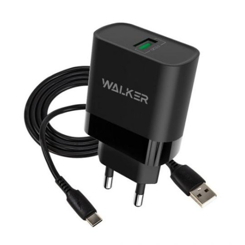 СЗУ WALKER 3А WH-35, 3А, 15Вт, USB, поддержка QC, + кабель Type-C, черное