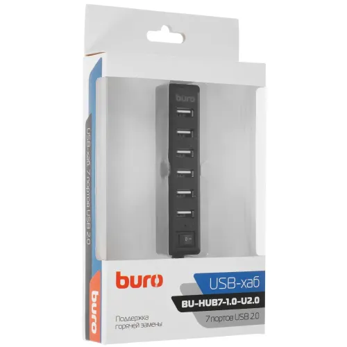 Коммутатор USB 2.0 BURO BU-HUB7-1.0-U2.0 7порт. черный