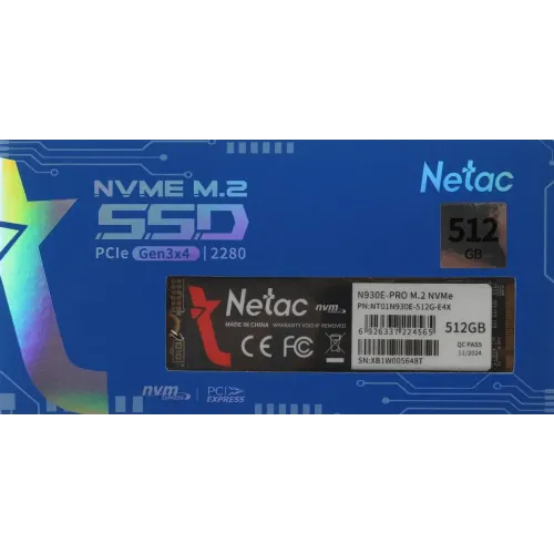 SSD M.2 512Gb Netac PCI-E 3.0 x4 2280 NT01N930E-512G-E4X N930E Pro