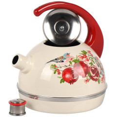 Чайник со свистком Рубин Цветущий гранат, эмаль, слоновая кость, 3,5 л. (ТМ04/35/04/37/H13)(430217)