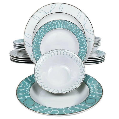 Набор столовый MONTSERRAT Porcelain, фарфор, белый/голубой, 24 пр.