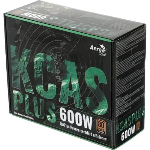 Блок питания Aerocool ATX 600W KCAS PLUS 600 80+ bronze (24+4+4pin) APFC 120mm fan 7xSATA RTL