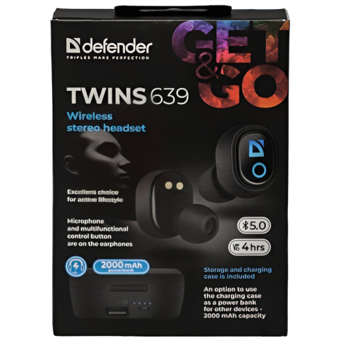 Гарнитура Bluetooth DEFENDER TWINS 639 черный