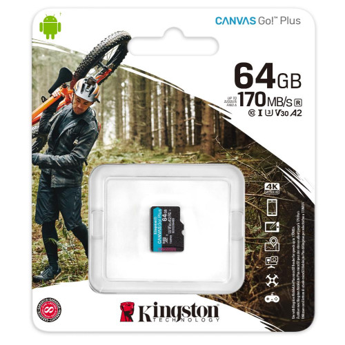 Карта micro-SD 64 GB Kingston SDCG3/64GbSP Canvas Go! Plus Class10 w/o a