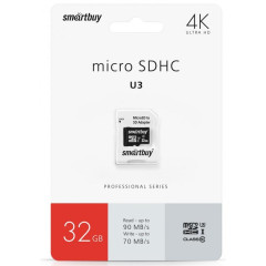 Карта micro-SD 32GB SMARTBUY Class10 PRO+адаптер (SB32GBSDCL10U3-01)